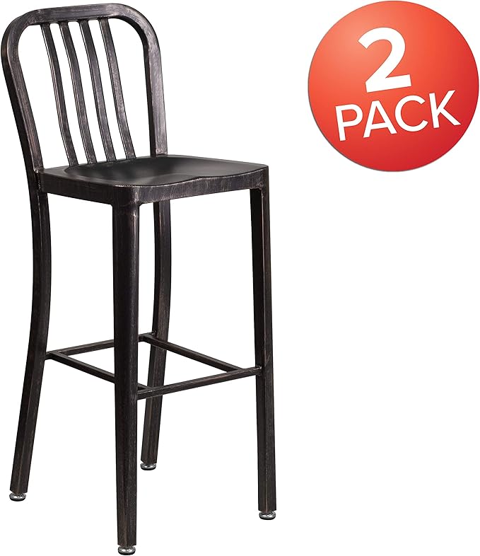 Flash Furniture Gael Commercial Grade 2 Pack 30" High Black-Antique Gold Metal