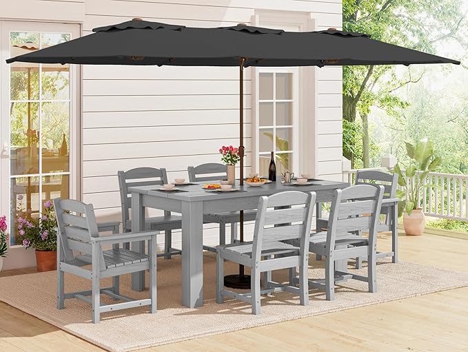 SERWALL Patio Dining Set with 15FT Double Side Umbrella, Outdoor Dining Sets