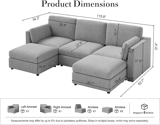 116'' Oversized Modular Sectional Sofa