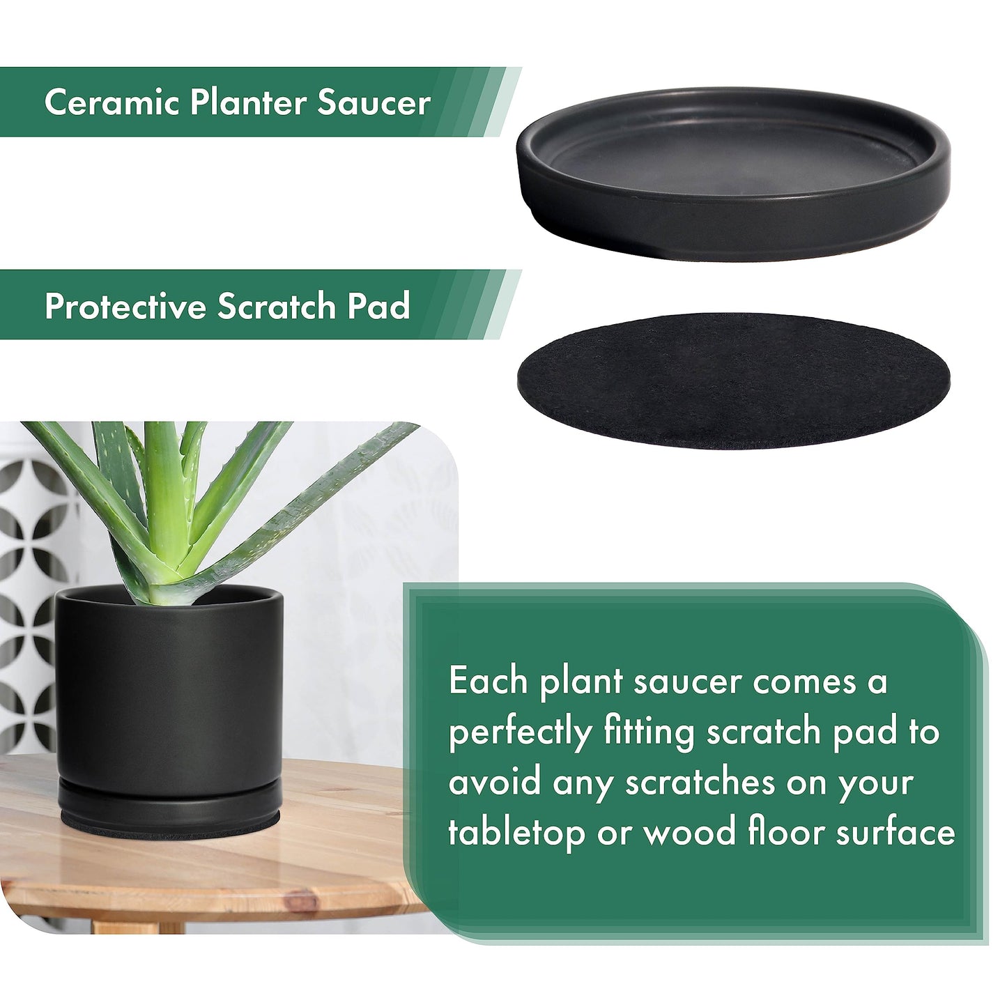 D'vine Dev Modern Round 3.7 Inch Ceramic Plant Pot Saucer, Planter Pot Drainage Tray for Indoor Plants, Matte Black, 97-T-B-1