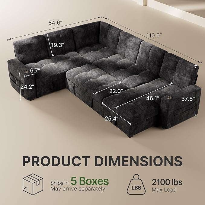 Marsail 110" Sectional Sleeper Sofa