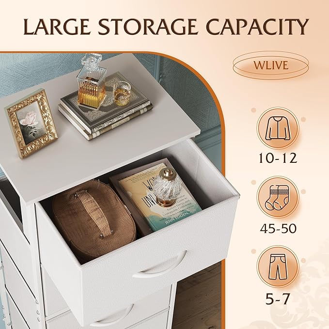 WLIVE Fabric Dresser, 5-Drawer Tall Dressers