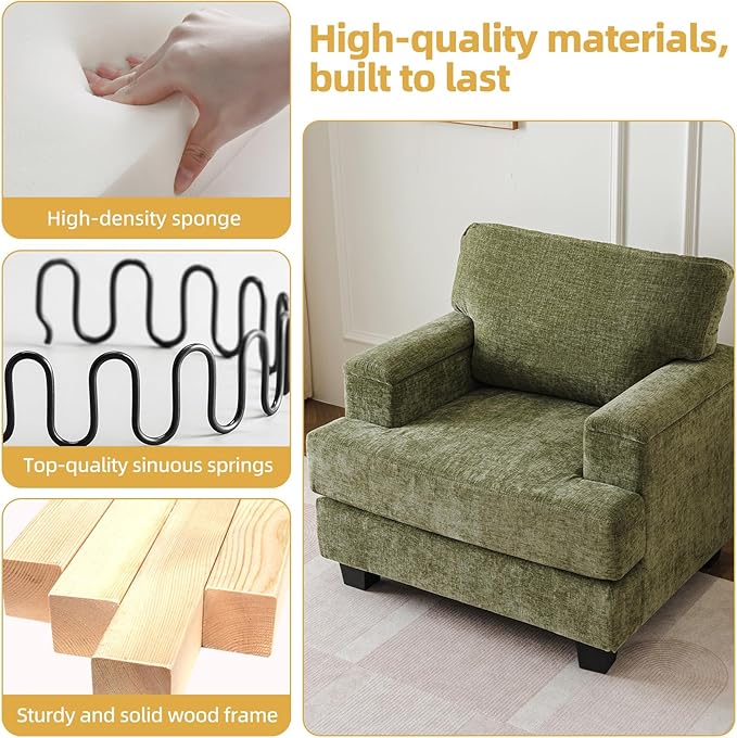 Oversized Accent Chair with Armrest Organizer, Comfy Living Room Chairs with