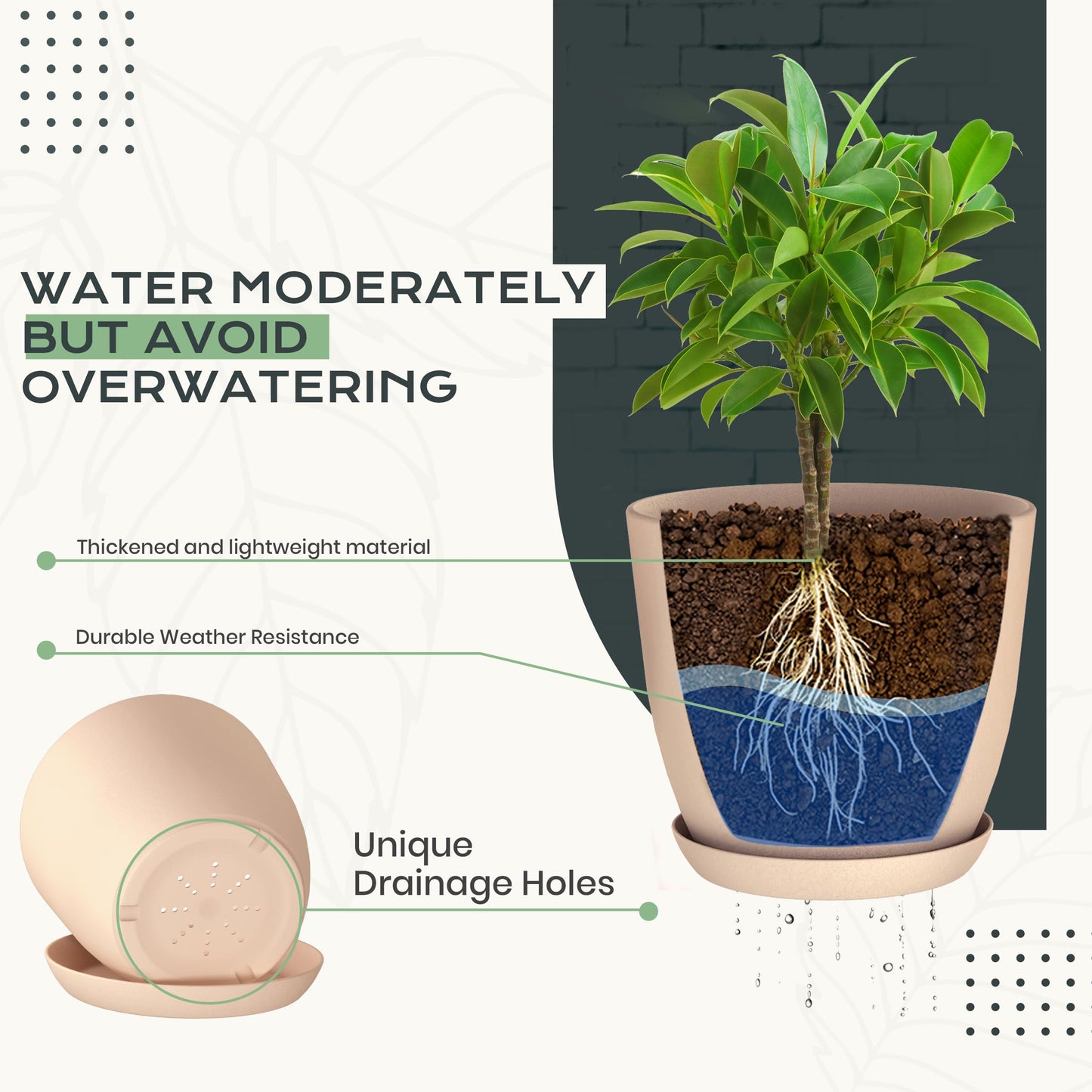 Utopia Home - Plant Pots Indoor with Drainage - 7/6.6/6/5.3/4.8 Inches Home Decor Flower Pots - Plastic Planters for Indoor Plants, Cactus, Succulents Pot (Pink, Pack of 10)