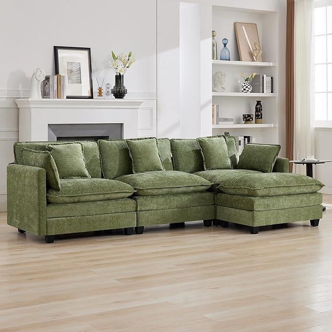 111'' Cloud Deep Seat Sectional Couch, Modern Comfy Chenille L Shaped Sectional