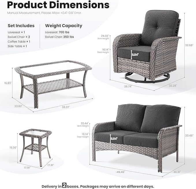 ovios 5-Piece Patio Furniture Set, Outdoor Wicker Sofa