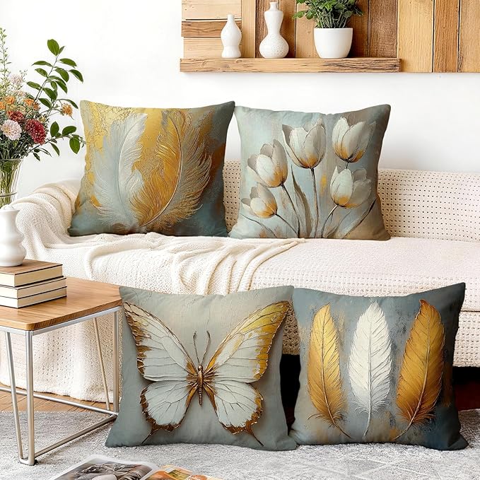 OBSEDE Bohemian Feathered Butterfly Decorative Throw Pillow Covers 18 × 18 in