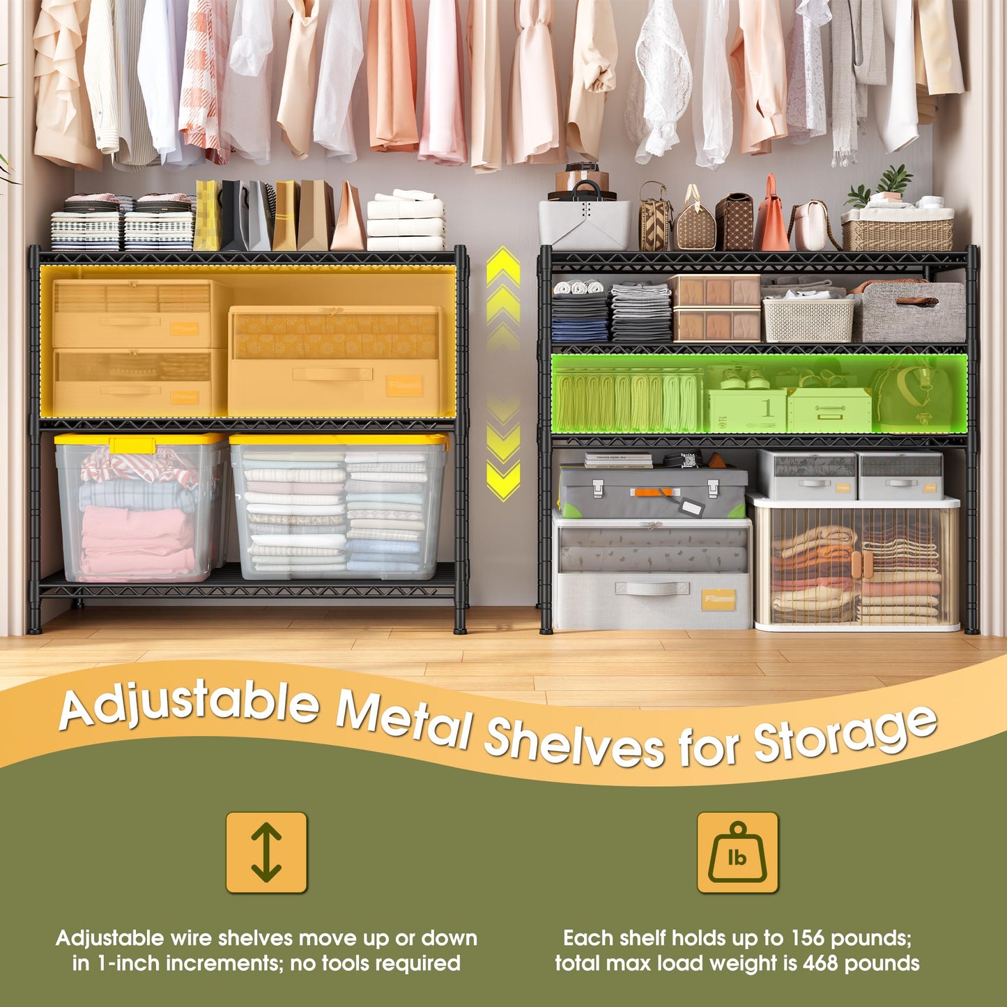 DurayLoly 35.6" W Storage Shelves, 3 Tier Adjustable Metal Shelving Unit Heavy Duty Steel Wire Rack for Kitchen,Laundry,Pantry,Office,Garage, Closet,Black(35.6" Wx14 Dx35.6 H)