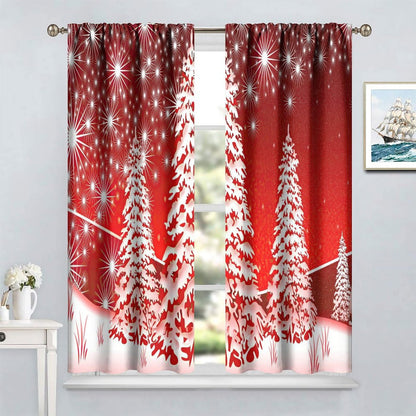 ICMOLYYENLO Christmas Curtains Santa Reindeer Sleigh Christmas Winter Decorative Curtains W42x45 Inch for Kitchen Bedroom Living Room Children's Room Decorative Curtains 2 Piece Set
