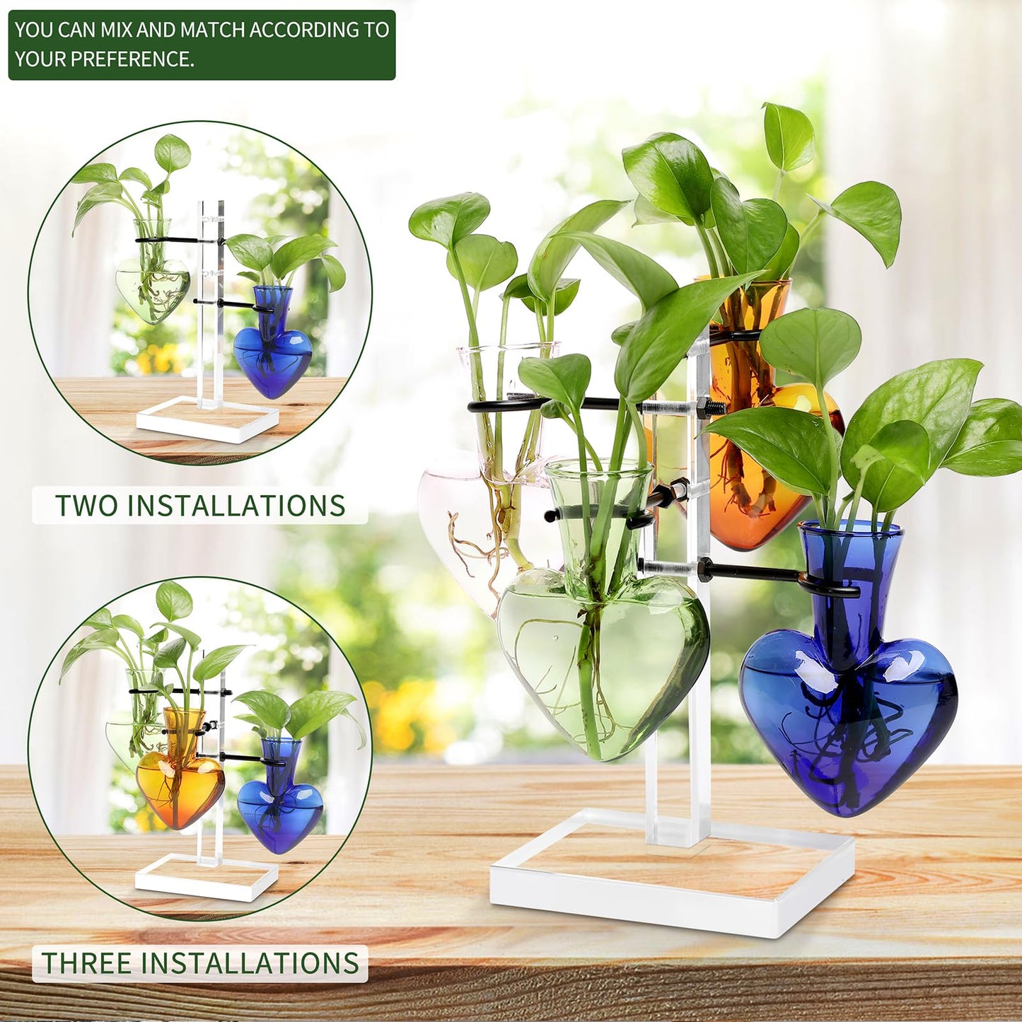 YYHglass Clear Plants Propagation Stations Terrarium Kit Birthday Gift for Women for Indoor Home Office Decor Acrylic Plant Accessories - 4 Love Hear Vase