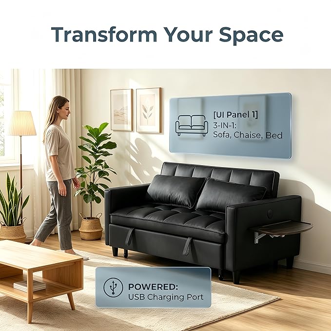4 in 1 Convertible Sofa Bed, Pull Out Couch