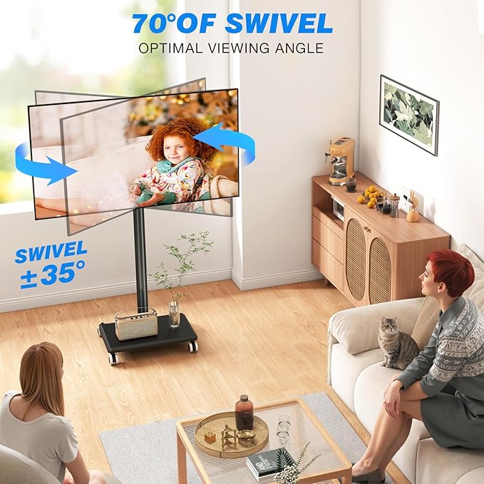 Rfiver Rolling TV Stand for 32 to 55 60 Inch TVs up to 88lbs, Height Adjustable