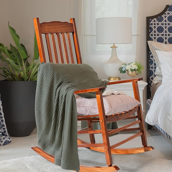 Outvita Outdoor Rocking Chair, Solid Wood High Back Rocker, All Weather Lounge