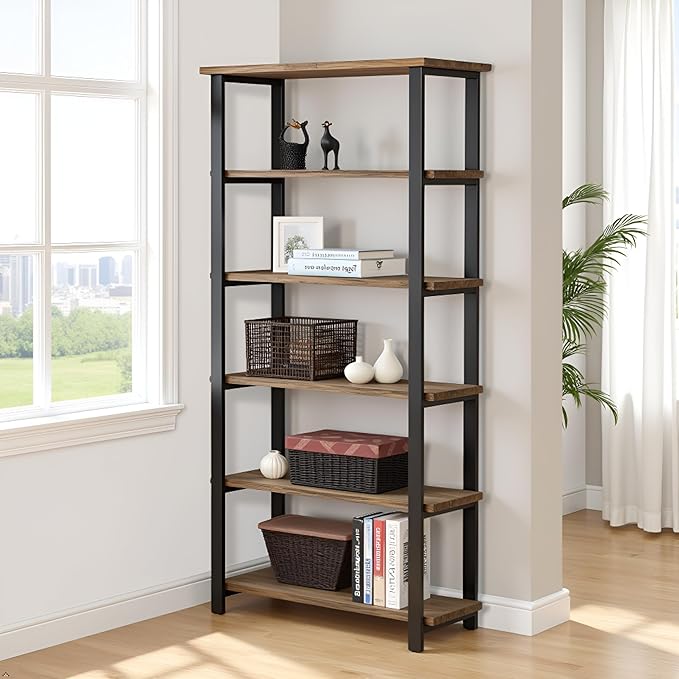 Alaterre Furniture Pomona Living Room 6-Tier Solid Wood Bookcase