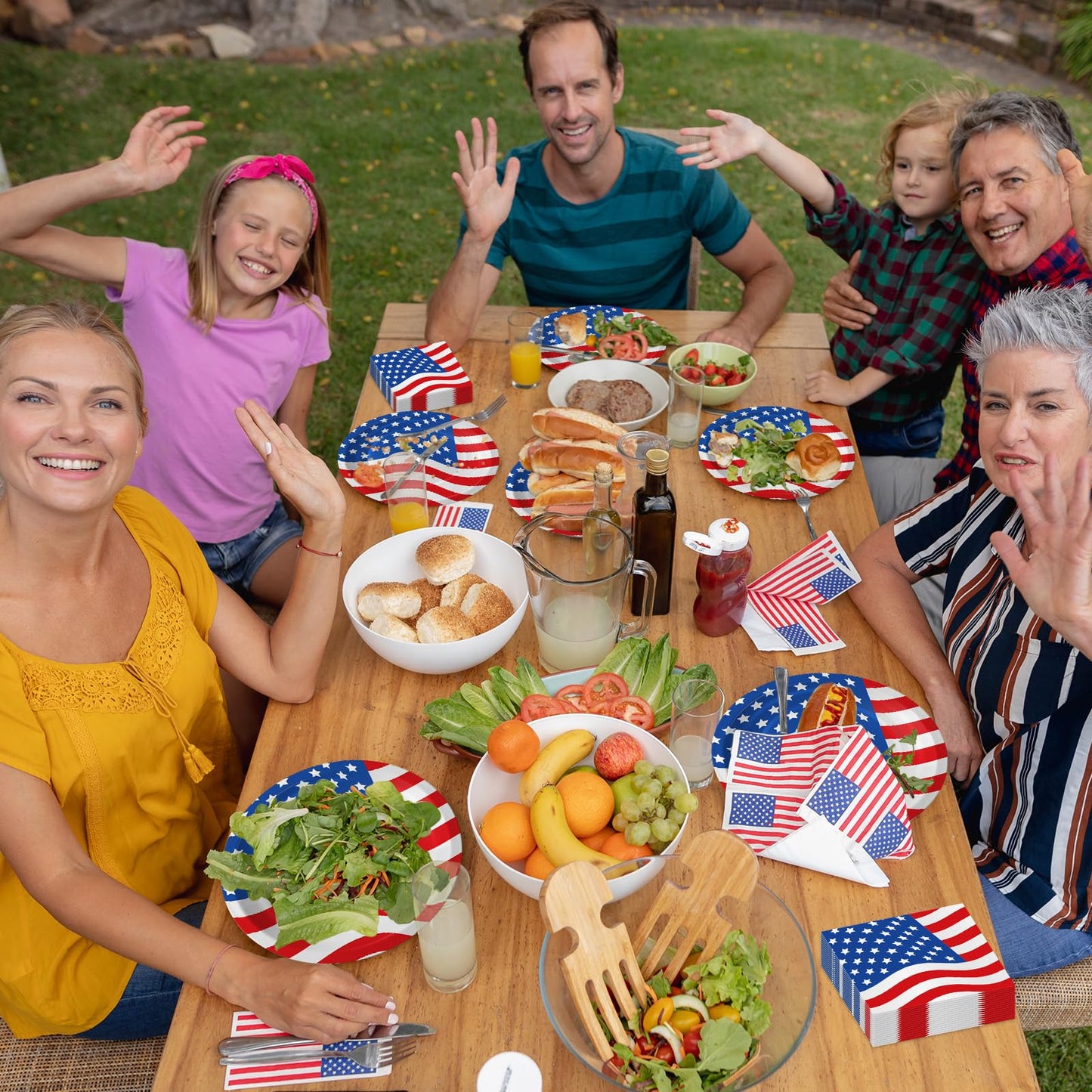 4th of July Plates and Napkins Sets - Patriotic American Flag Party Supplies Tableware, July 4th Disposable Paper Plates Napkins Set for Memorial Day, Independence Day Decorations Table Decor,Serve 50