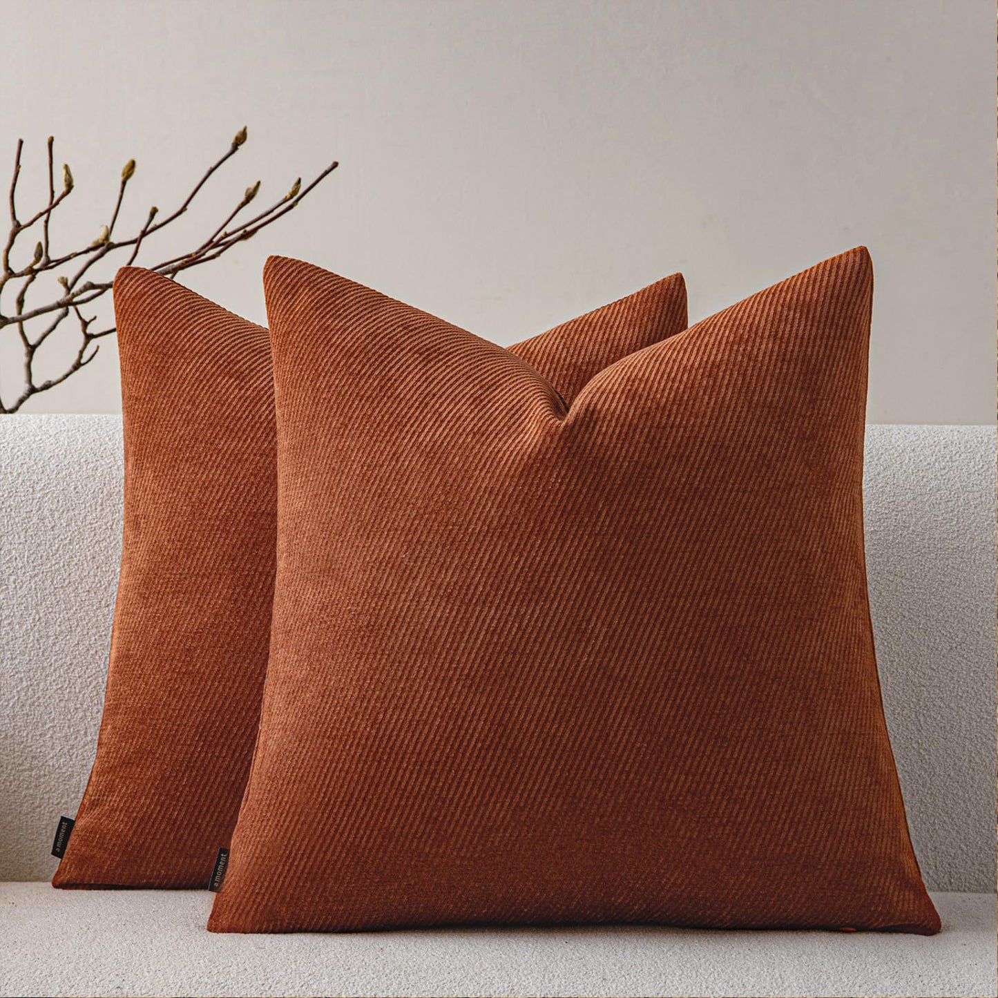 a moment Pack of 2 Decorative Christmas Chenille Throw Pillow Covers with Twill Cushion Covers for Sofa Living Room Couch Bed 18x18 Inch Rust
