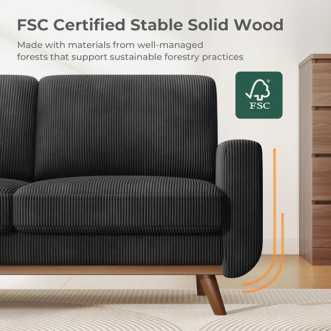 Vesgantti 68" Loveseat Sofa Black, Comfy Corduroy Couch