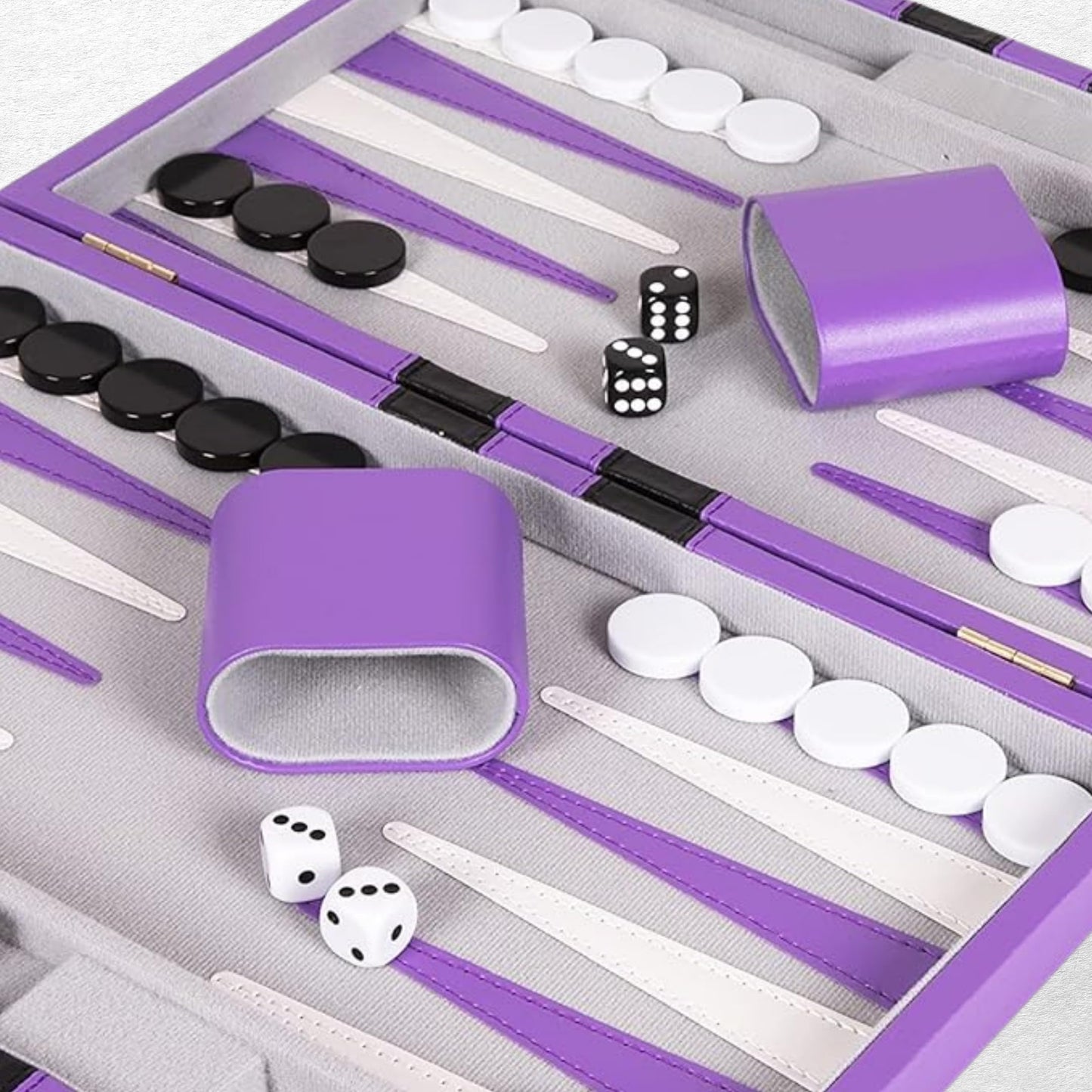 Premium Backgammon 18 Inches Large Purple - Backgammon Sets for Adults and Kids - Leatherette Back Gammon Board Game Set - Travel Backgammon Set Board Encased with Accessories