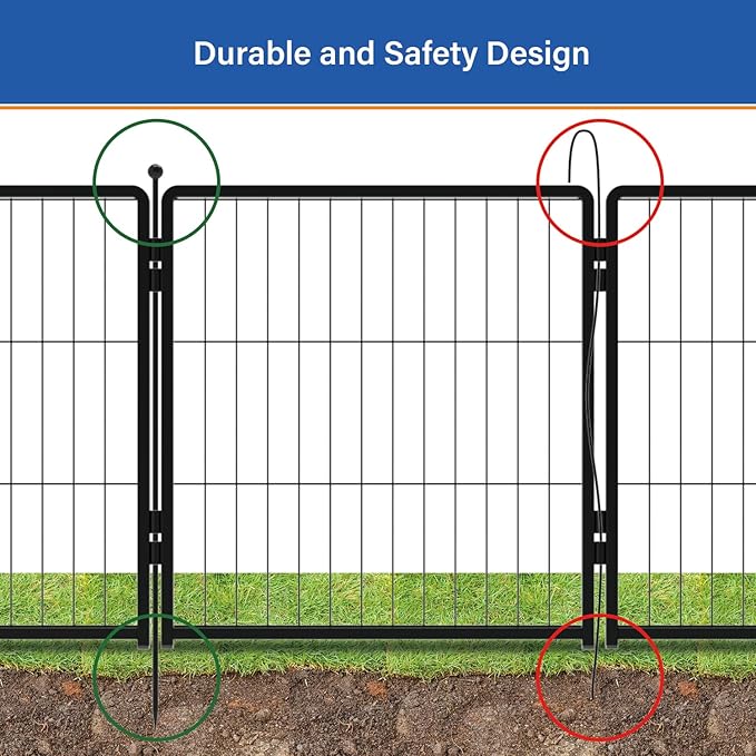 Dog Playpen Add-on 36 inch 4 Panels for Indoor & Outdoor Use – Heavy-Duty Metal Pet Fence with Ground Stakes, Rounded Ball Tops for Safety, Stable & Foldable Design, Easy to Assemble