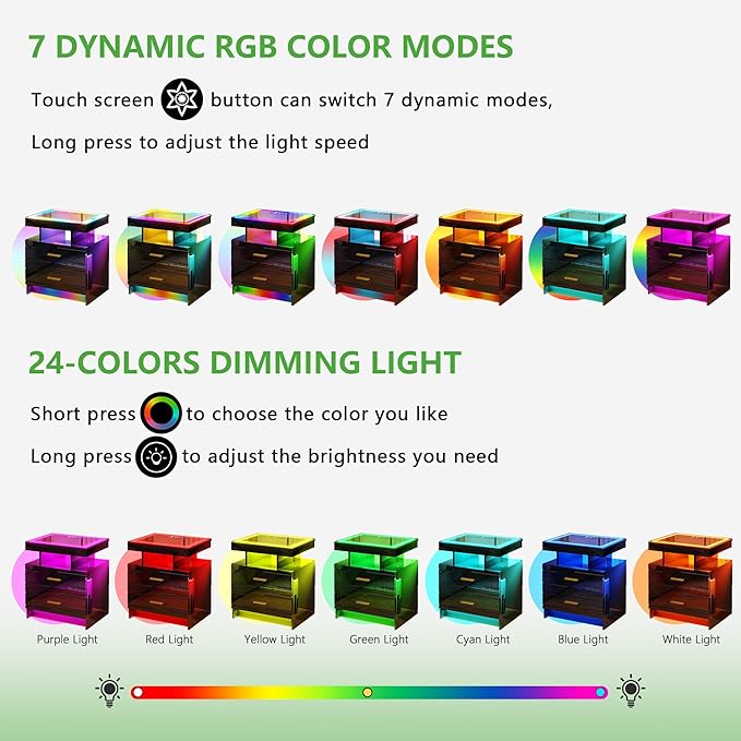 HNEBC LED Nightstand Set of 2