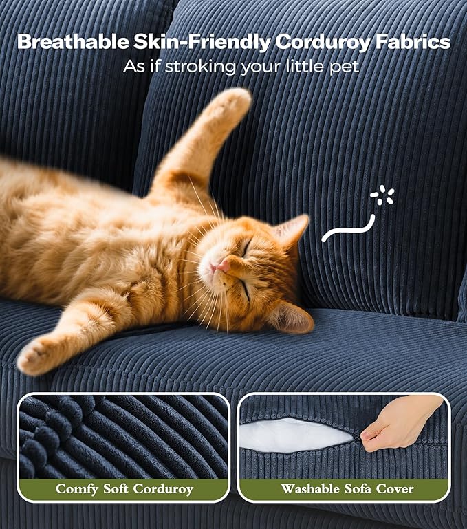 Kidirect 87in Corduroy Couch, Sofa No Tool Assembly, Comfy Couches