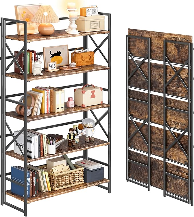 4NM Extra Wide 5 Tiers No Assembly Book Shelves, 51.2" H Folding Bookshelf