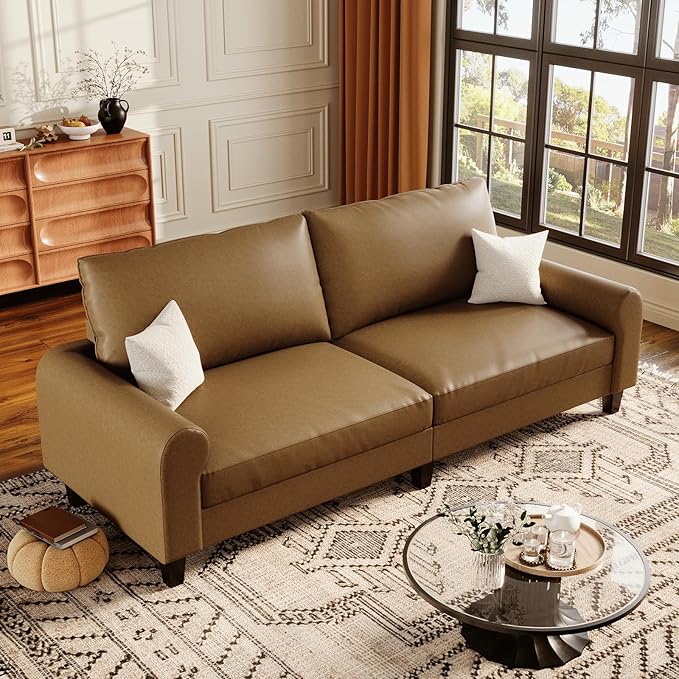 EASE MOOSE 88.5" Large Seat Faux Leather Loveseat Sofa, Waterproof and