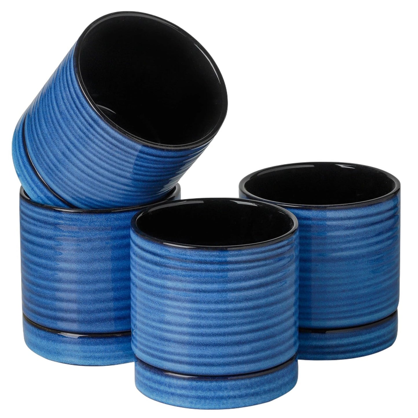 HASENSE Ceramic Plant Pots with Saucers Set of 4, 4.6 Inch Planters for Indoor Plants with Drainage Holes,Blue Flower Pots for Snake Plants & Cactus, Modern Farmhouse Windowsill & Tabletop Decor