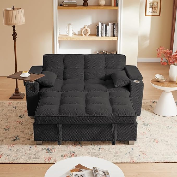 oaaktu Large Size Convertible Sleeper Sofa Bed, Polka dot Velvet Pull Out Futon