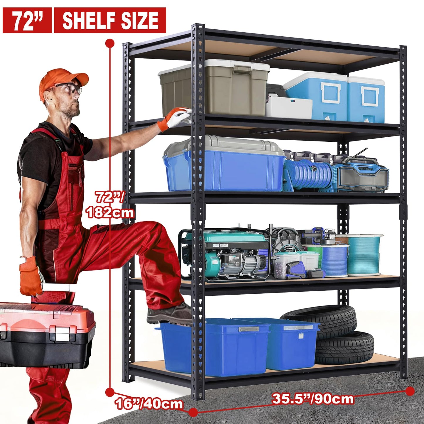ZEUKMXOO Garage Storage Shelves, 72''H Shelving Units and Storage, 2400 LBS Heavy Duty Shelving, Metal Garage Shelves for for Basement, Warehouse, Pantry, Closet, Kitchen
