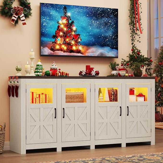 74" Large LED Farmhouse TV Stand