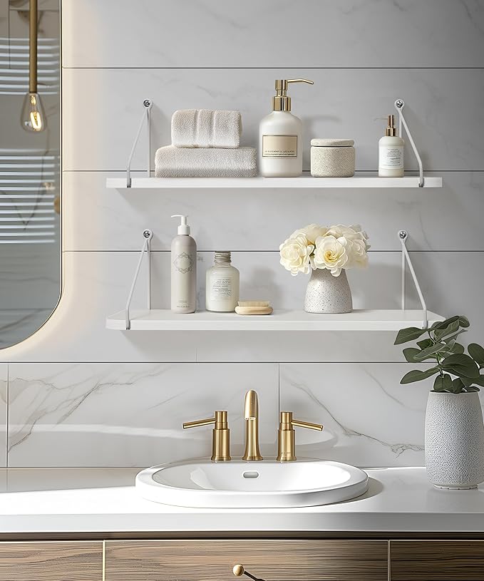 Afuly White Floating Shelves, 24 inch Long Shelves