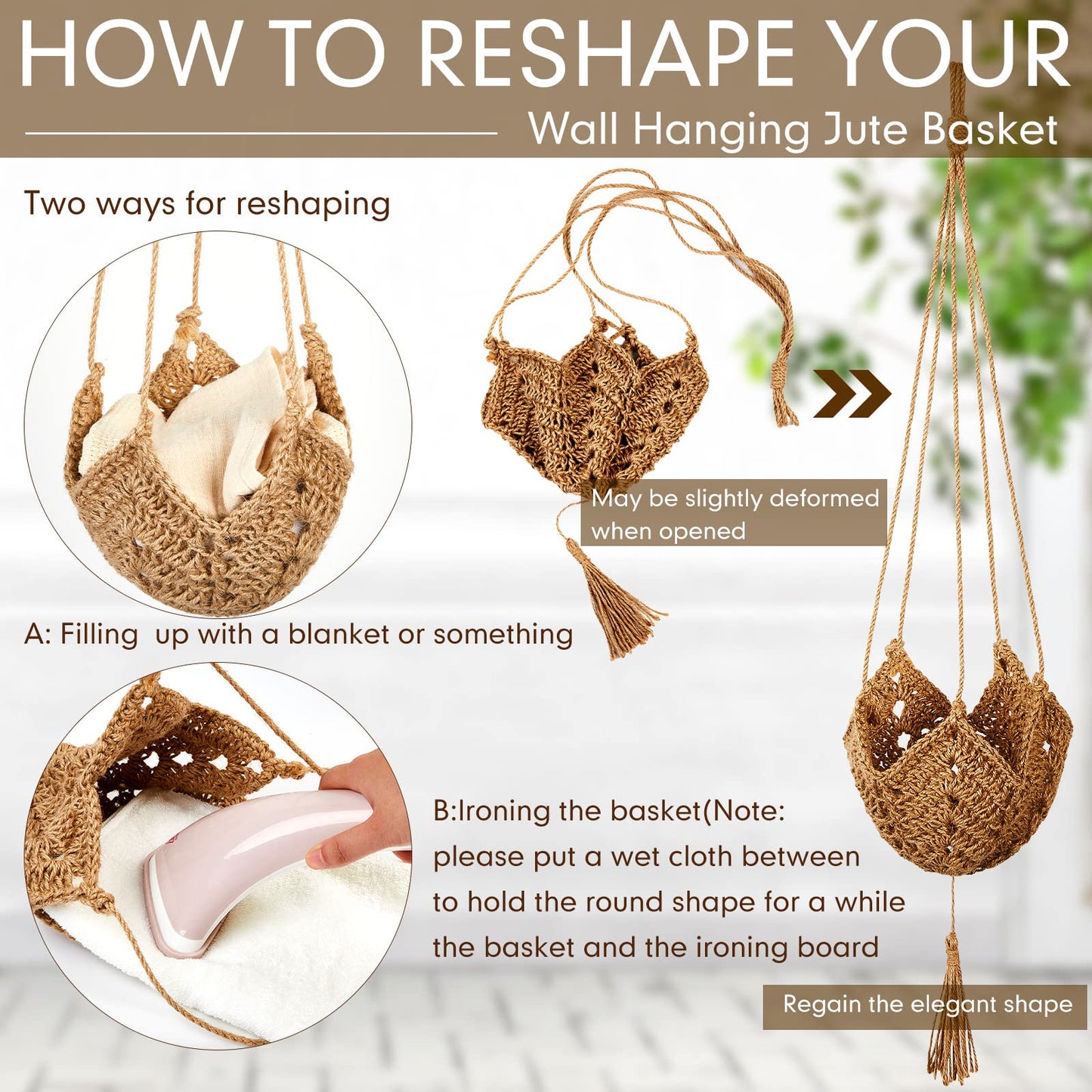 Shappy 2 Pack Jute Crochet Long Plant Hanger for 3 Inch to 12 Inch Pots, Macrame Plant Holder Rope with S Shaped Hooks for Halloween Home Decor (Brown)