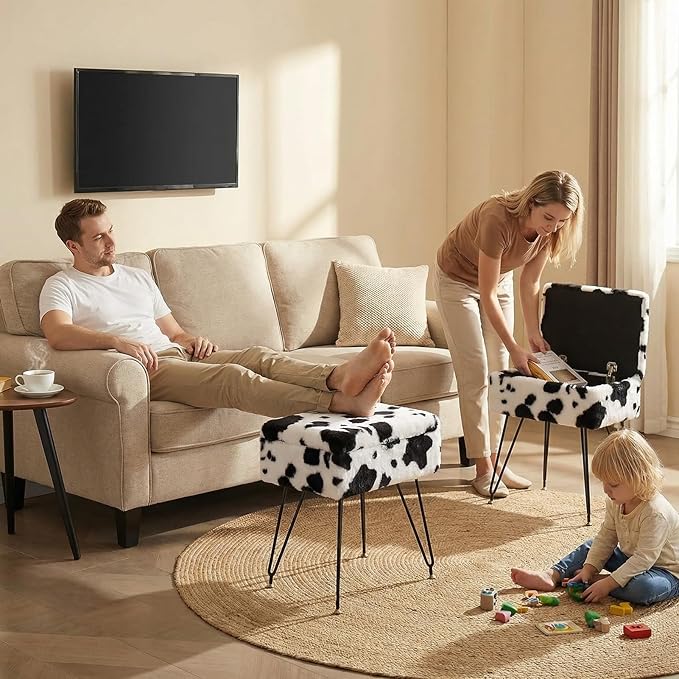 Vanity Stool Chair, Faux Fur Ottoman Foot Stool