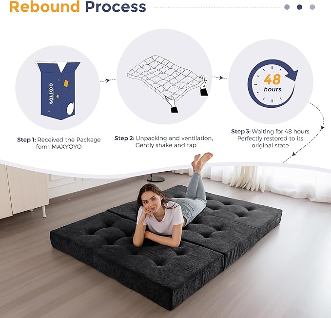 MAXYOYO 6" Folding Sofa Bed for Floor, Tufted Tri-Fold Floor Mattress