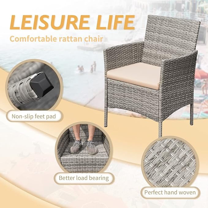 Greesum 3 Pieces Patio Furniture Sets Outdoor PE Rattan Wicker Chairs