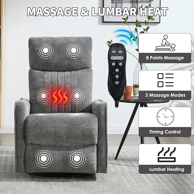 Trustyue Swivel Rocker Recliner Chair, 360° Swivel Recliner