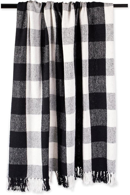 DII Buffalo Check Collection Rustic Farmhouse Throw Blanket with Tassles, 50x60, Black/White (Pack of 2)