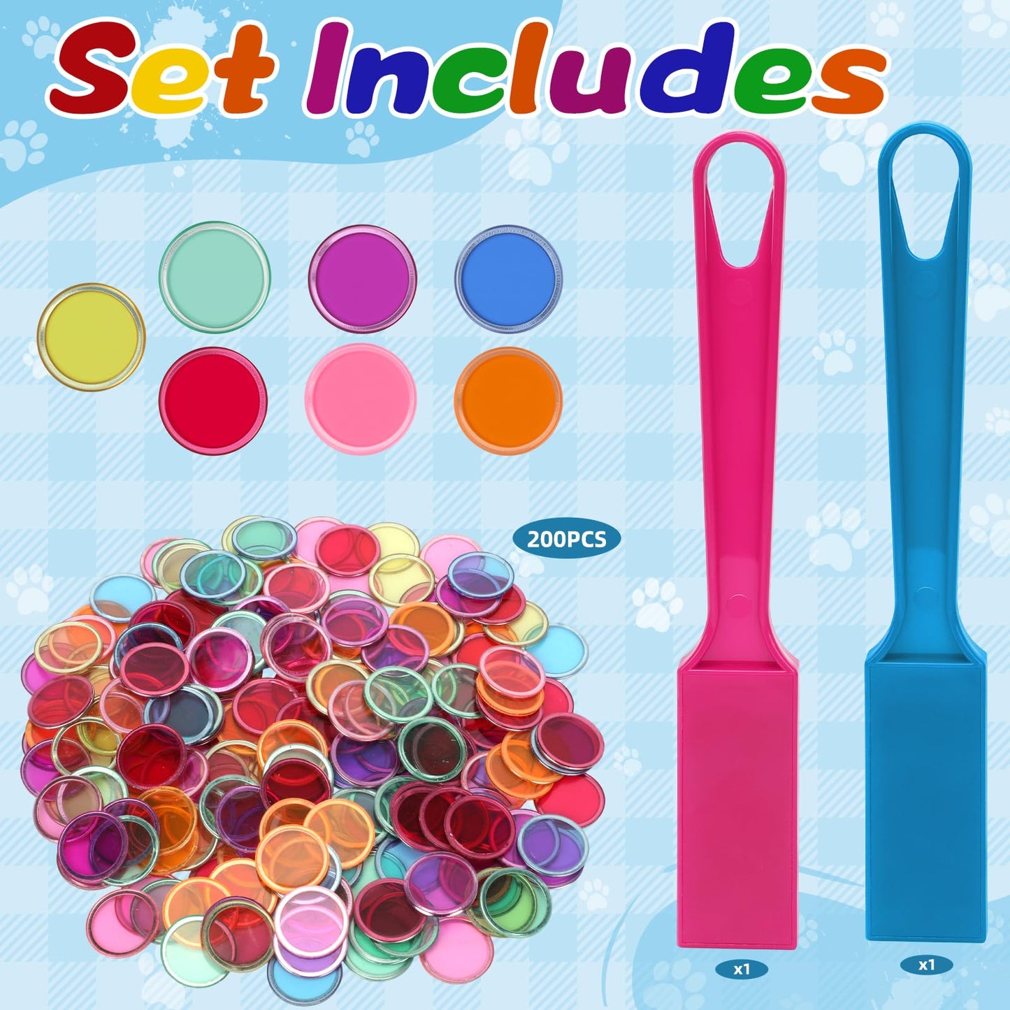 Coopay Magnetic Bingo Wand Chip Set - 2 Pack Magnetic Wands, 200 Colorful Metal Chips for Kids Classroom Science Learning Counting Family Game Night Educational
