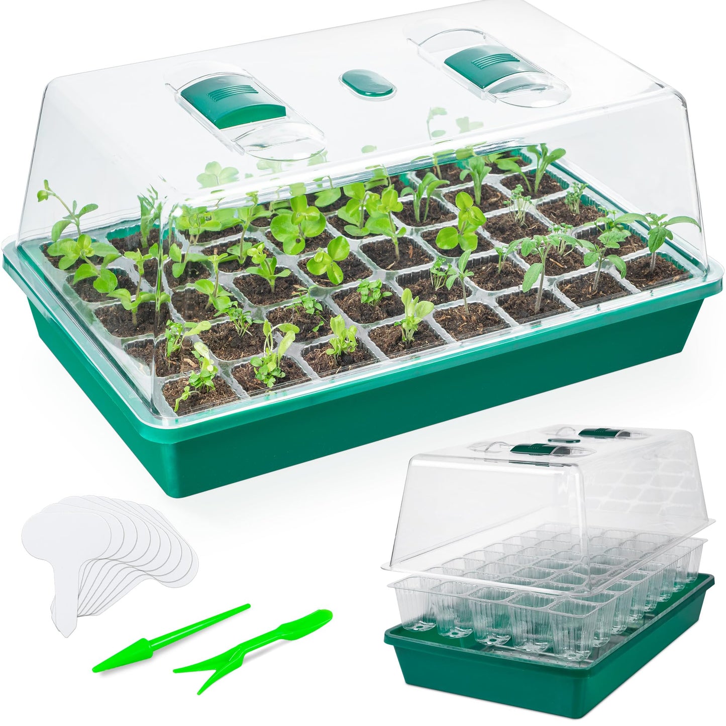 CARPATHEN Seed Starter Tray - Seed Starting Tray with Hard Plastic Humidity Dome and 40 Cells for Seedlings - Plant Germination Trays Plant Starter Kit and Base Mini Greenhouse Germination Kit