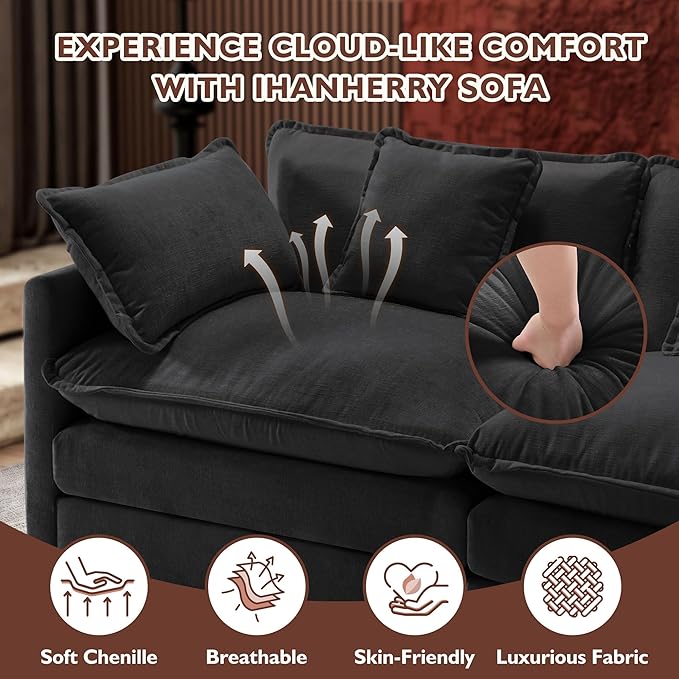 Ihanherry Cloud Sofa 77 Inch Loveseat, Modern Sectional Couch, 2-Seats Sofa