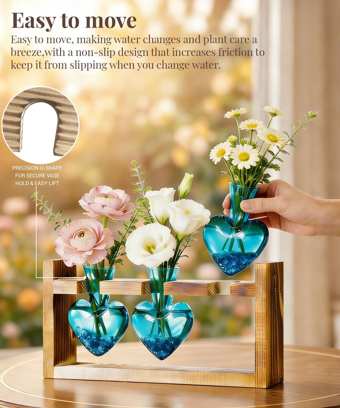 Nacome Plant Terrarium Propagation Stations: Mothers Day Gifts for Mom Plant Lovers Women Wife Daughter - 3 Bulb Glass Vases with Wooden Stand Tabletop for Hydroponics Home Garden Decor