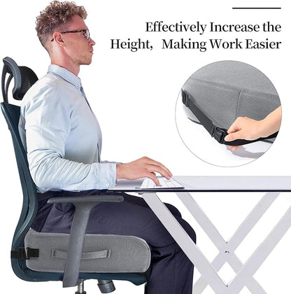 MABOZOO Extra Thick Chair Cushions,Office Chair Booster Seat Cushion to Raise Seat Height for Pain Relief,18 x 16 x 6 inch Non Slip Memory Foam Thick Cushion with Carry Handle（Grey）