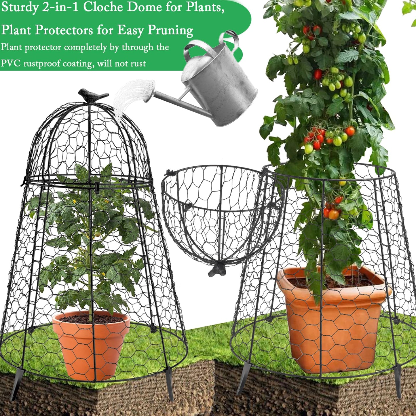 COATTOA Plant Protector Chicken Wire Cloche 4 PCS, Plant Protectors from Animals, 18.7×12 Inch Large Garden Cloches for Plants, Sturdy 2-in-1 Cloche Dome for Plants, Plant Protectors for Easy Pruning