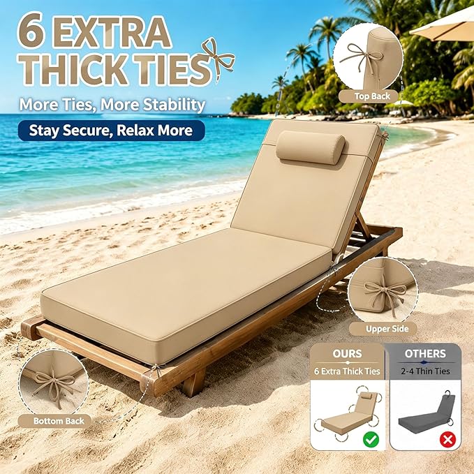 Chaise Lounge Cushion for Outdoor Furniture, Waterproof, Fade-Resistant and