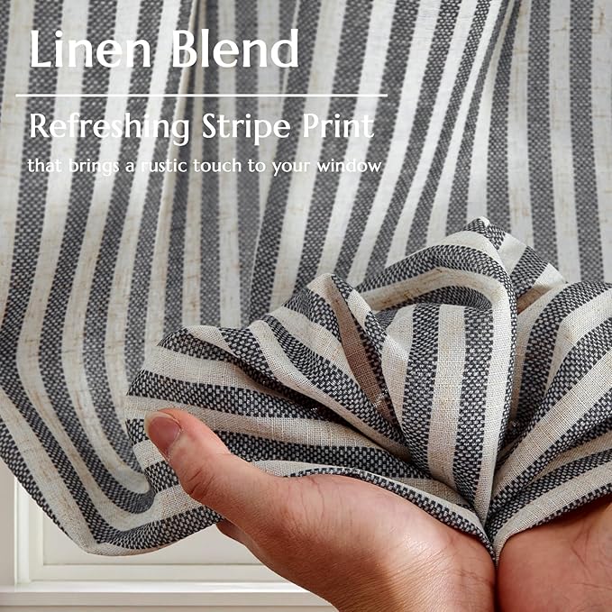jinchan Striped Linen Kitchen Curtains 24 Inches Tier Curtains Farmhouse Modern Cafe Style Small Window Treatments Airy Light Filtering Rod Pocket for Living Room Bathroom 2 Panels Charcoal Grey