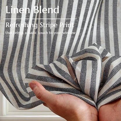 jinchan Striped Linen Kitchen Curtains 24 Inches Tier Curtains Farmhouse Modern Cafe Style Small Window Treatments Airy Light Filtering Rod Pocket for Living Room Bathroom 2 Panels Charcoal Grey