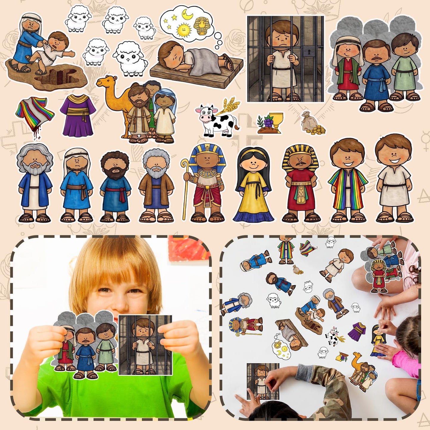 Teyva Daily 22 Pcs Bible Felt Board Stories Joseph Felt Figures Animals Bible Fairy Tales Flannel Board Stories for Classroom Storytelling Teaching