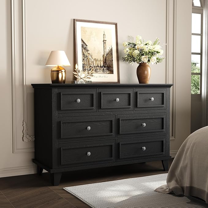 IDEALHOUSE 7 Drawer Dresser, Large Wooden Storage Chest of Drawers