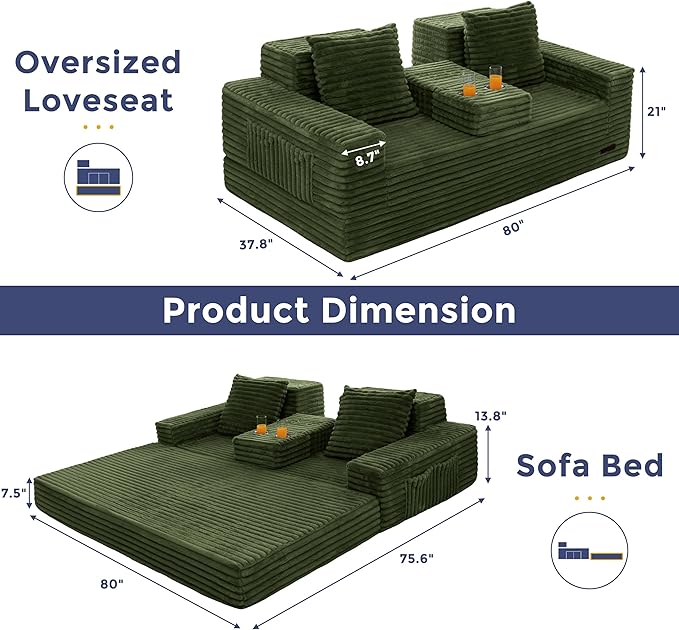 MAXYOYO Loveseat Sofa Bed, Striped Faux Fur Foldable Floor Sofa Couch in A Box